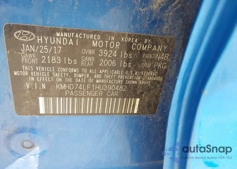 2017 Hyundai Elantra Se z USA, uszkodzony, nr VIN KMHD74LF1HU390482